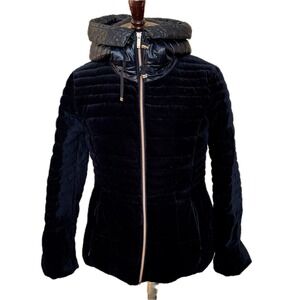 Karl Lagerfeld Paris Velvet Down Puffer Jacket Women's Sz S Navy